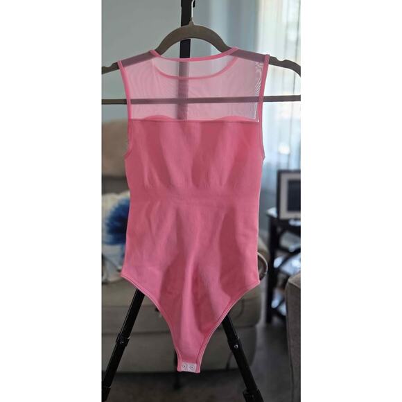 OQQ Bubblegum Pink Mesh Bodysuit – Size Small | Fun & Flirty - Picture 3 of 4